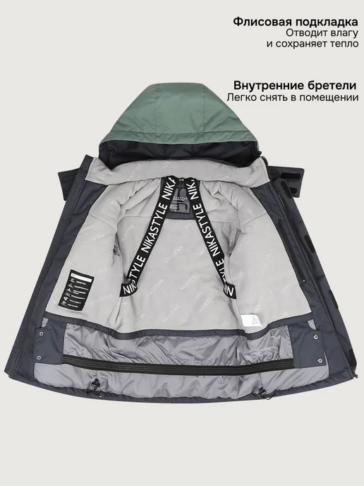 NIKASTYLE Зимний костюм для мальчика детский горнолыжный мембрана, черный, фото 4