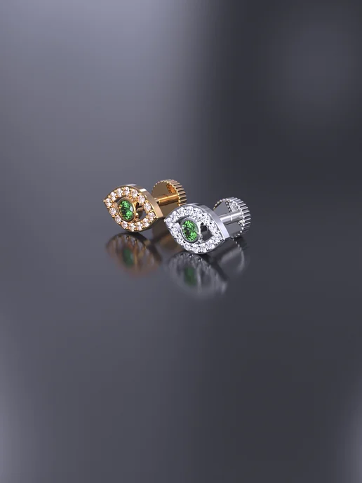 KATRIN JEWELRY Пирсинг в ухо хрящ серебро 925 позолоченный с камнями, серебристый, фото 7
