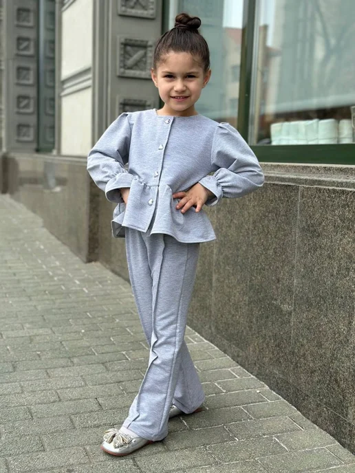 LILI BARE Костюм хлопковый двойка нарядный в сад, серый, фото 2