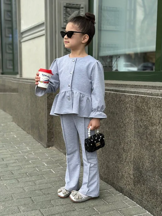 LILI BARE Костюм хлопковый двойка нарядный в сад, серый, фото 5