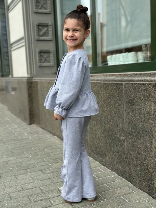 LILI BARE Костюм хлопковый двойка нарядный в сад, серый, фото 6