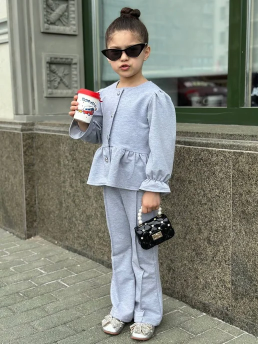 LILI BARE Костюм хлопковый двойка нарядный в сад, серый, фото 8