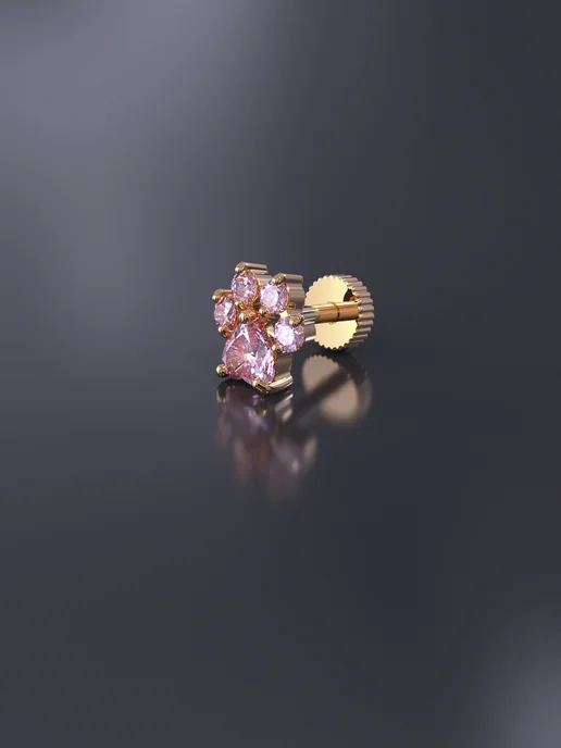 KATRIN JEWELRY Пирсинг лабрет хеликс серебро 925 с камнями, серебристый, фото 3