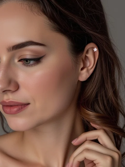 KATRIN JEWELRY Пирсинг для уха серебро 925 с камнем, серебристый, фото 2