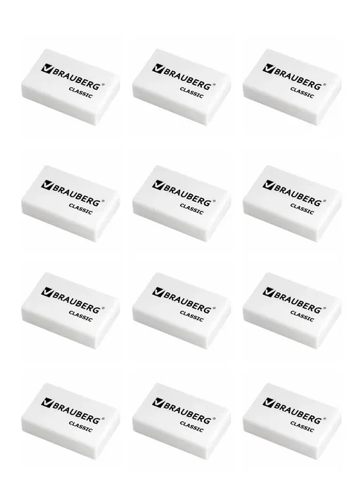 Brauberg Школьные мягкие ластики белые стиральные резинки набор 12 шт, 12 шт, фото 3