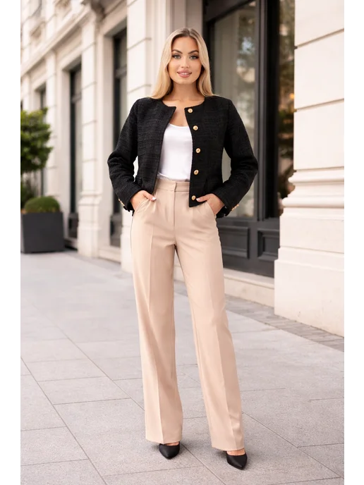 Anjelica collection Пиджак твидовый укороченный жакет, черный, фото 2