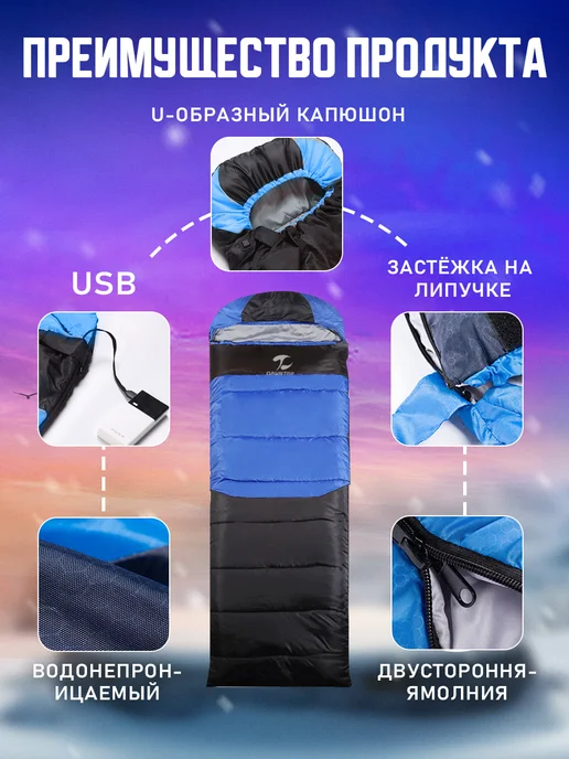 Многофункциональный спальник (до 2 м роста)Молния слева, 2 м, фото 4