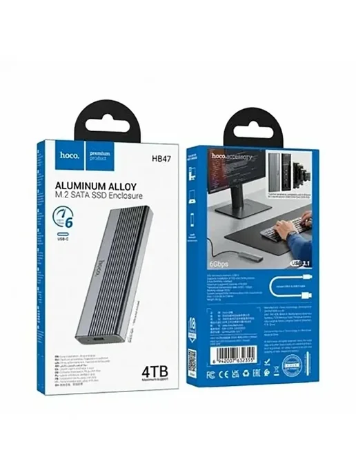 HOCO Корпус для диска M.2 SSD Enclosure (USB3.1 6 Гбит с), черный, фото 4