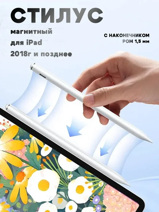 Grand Price Стилус с наконечником 1,5 мм POM для iPad 6, 7, 8, 9, 10, белый