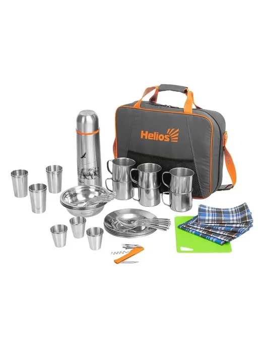Helios Набор для пикника Camping на 6 персон с термосом (HS-CG-T-6), серый