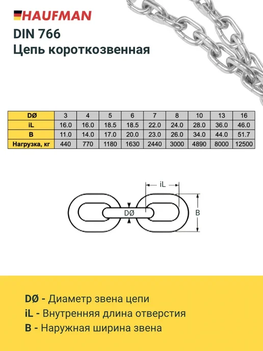 Строительная цепи металлическая 7м DIN766 3мм Короткозвенная, 7 м, фото 2