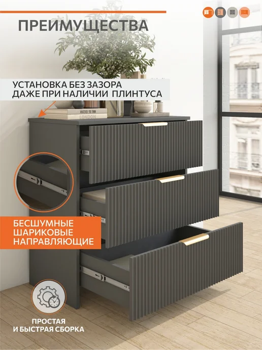 ОРИНОКО Комод для вещей узкий, серый, фото 3