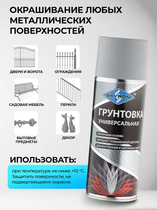 SKYRON Аэрозольная акриловая грунтовка, серая, серый, фото 3