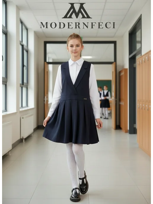 Modern Kids Сарафан школьный плиссе на молнии, синий