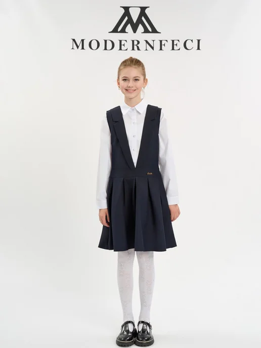 Modern Kids Сарафан школьный плиссе на молнии, синий, фото 3