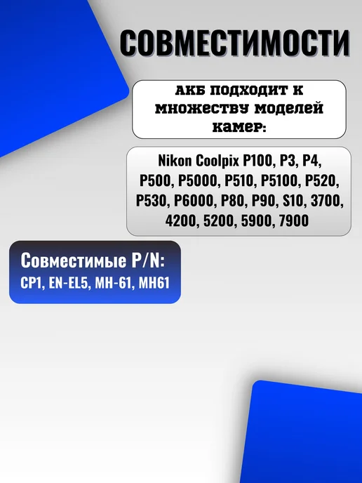 Аккумулятор для камеры Nikon (EN-EL5) 1600mAh, 1600 мАч, фото 2
