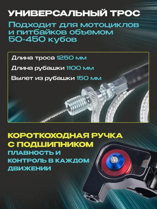 Enduro Kurwa Набор короткоходная ручка газа 22 мм с тросом и грипсами, 2 шт, фото 2