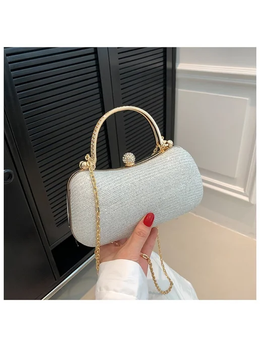 4Bags Клатч вечерний на цепочке блестящий со стразами, серый