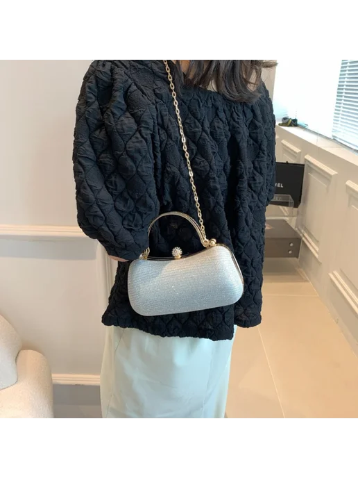 4Bags Клатч вечерний на цепочке блестящий со стразами, серый, фото 2
