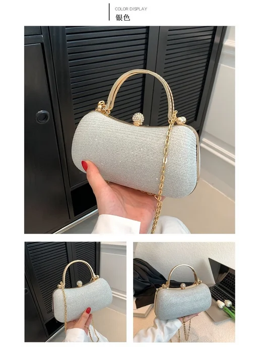 4Bags Клатч вечерний на цепочке блестящий со стразами, серый, фото 3