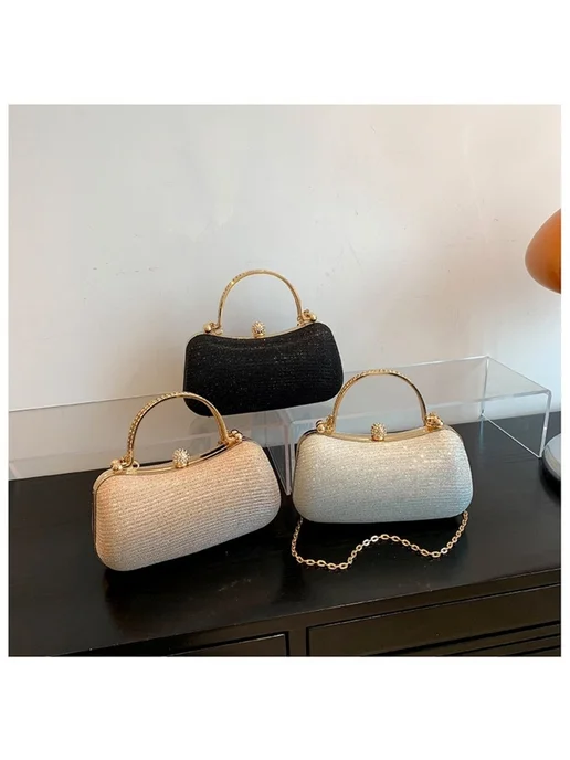 4Bags Клатч вечерний на цепочке блестящий со стразами, серый, фото 4