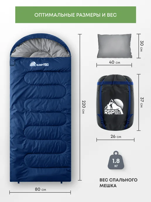 RSP Спальный мешок SLEEP 250 RipStop (синий, молния слева), синий, фото 2