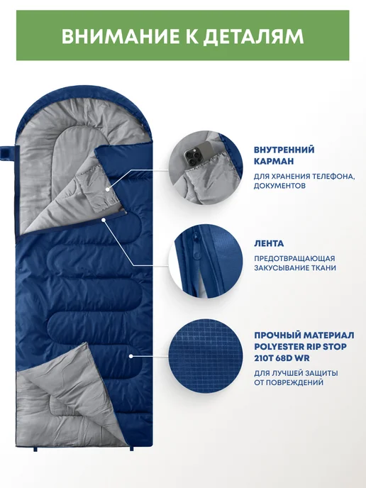 RSP Спальный мешок SLEEP 150 RipStop (синий, молния слева), синий, фото 5