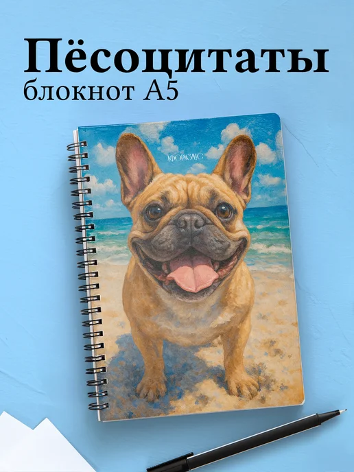 Блокнот с собакой, с цитатами в клетку