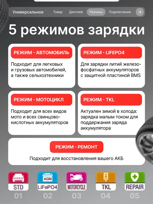 Tuntime Зарядное устройство для автомобильного аккумулятора 12V 10А, вариант, фото 2