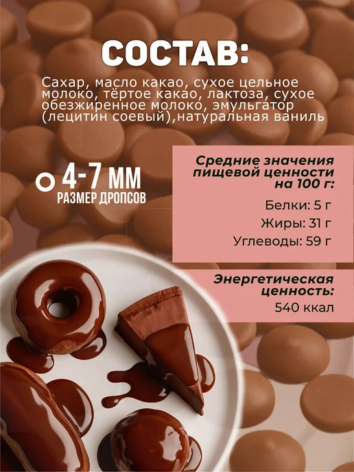 конфетыч Молочный шоколад кондитерский в каплях 500 гр, 1 кг, фото 2