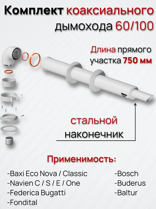 krats Коаксиальный дымоход 60 100 мм универсальный, KTL-01-075KS, вариант