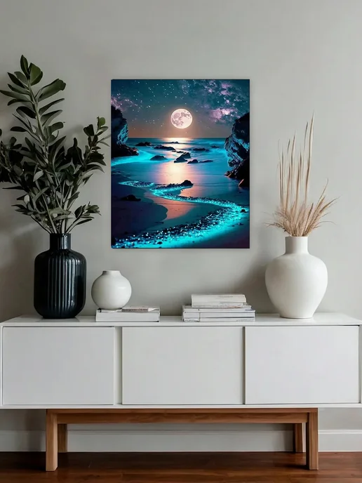 Алмазная мозаика на 30х40 светящиеся стразы Луна, 30x40, фото 2