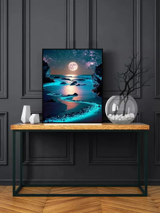 Алмазная мозаика на 30х40 светящиеся стразы Луна, 30x40, фото 3