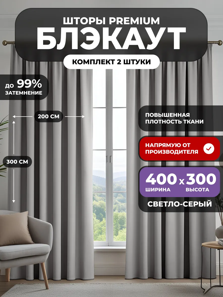 Шторы блэкаут 2 шт для гостиной плотные 400х300