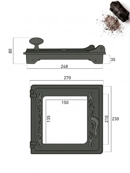 СИО-Metall-RB Дверь топочная печная чугунная ДТ-3 со стеклом (270 х 230), 270x230, фото 2