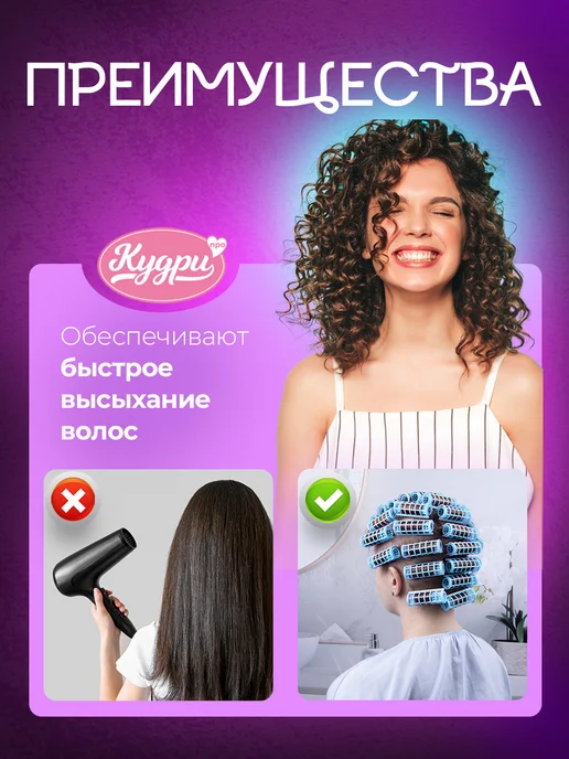 Кудри про Бигуди для объема и локонов с решеткой, голубой, фото 4