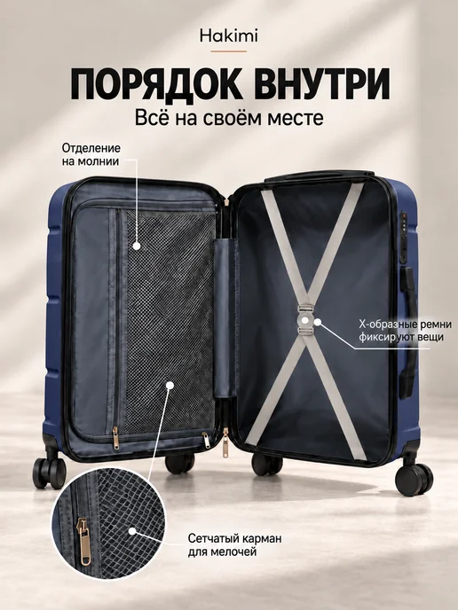 Hakimi Комплект чемоданов ручная кладь S из поликарбоната, голубой, фото 3