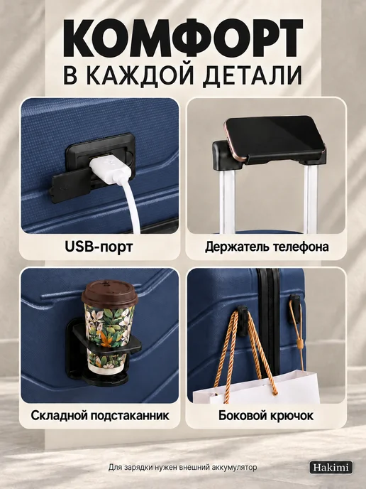 Hakimi Комплект чемоданов ручная кладь S из поликарбоната, голубой, фото 5