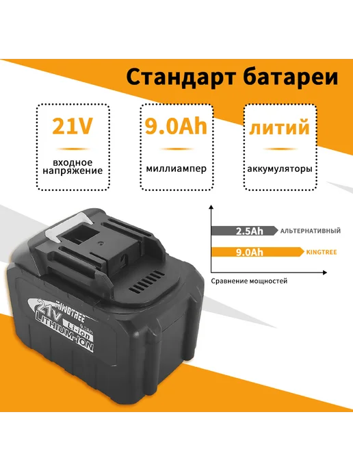 KingTree Аккумулятор 9,0 Ач 21в для электроинструмента и техники, вариант, фото 3