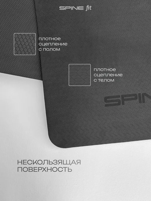 Spine Коврик для йоги и фитнеса нескользящий, черный, фото 3