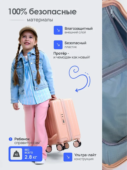 OPPA brand Чемодан детский на колесиках для девочки и мальчика, розовый, фото 3