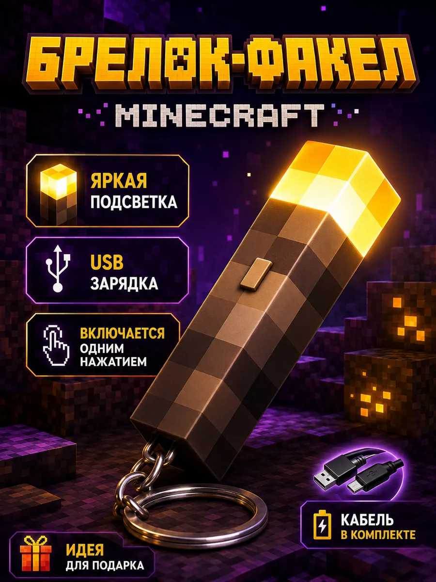Брелок факел minecraft майнкрафт для ключей