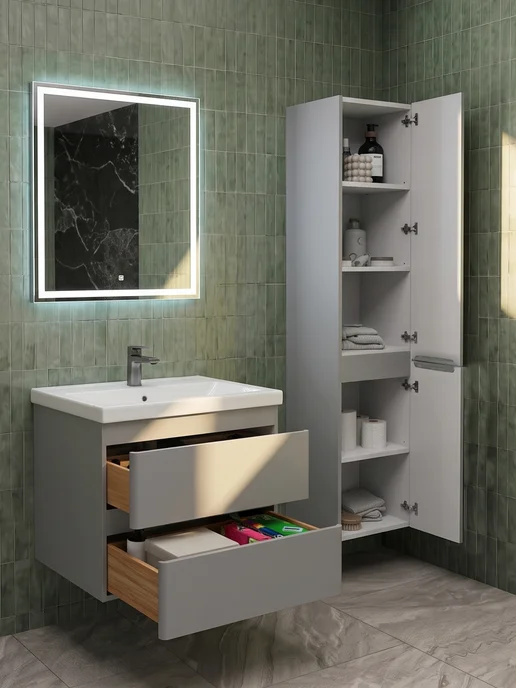 NESSTOR Шкаф-пенал напольно-подвесной для ванны Gift Grey, серый, фото 3
