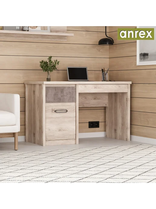 ANREX Стол письменный Джаз 1D2S выдвижной ящик+дверца, 120см, серый, фото 2