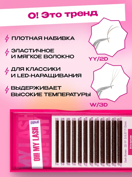 OH! MY LASH Готовые пучки 2D ресницы коричневые микс C 0.07 8-15 мм, коричневый, фото 5