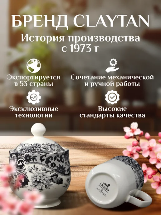Claytan Кружки для чая с сахарницей, чайный набор, керамика, черный, фото 6