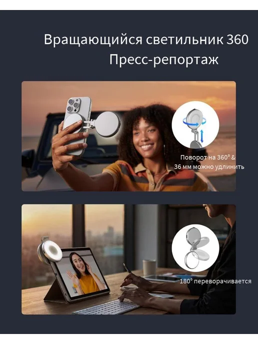 Telesin Магнитный светодиодный кольцевой светильник, серый, фото 3