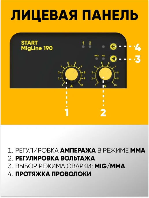 STARTWELD Сварочный аппарат полуавтомат MigLine 190 START инверторный, желтый, фото 3