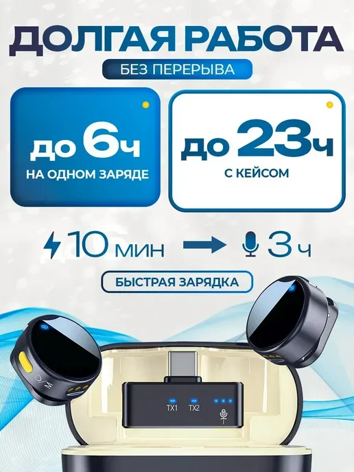 Микрофон петличный беспроводной для Android и Iphone TYPE-C, синий, фото 6