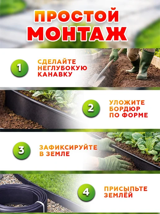 MaxDan Бордюрная лента садовая 10 метров, черный, фото 4